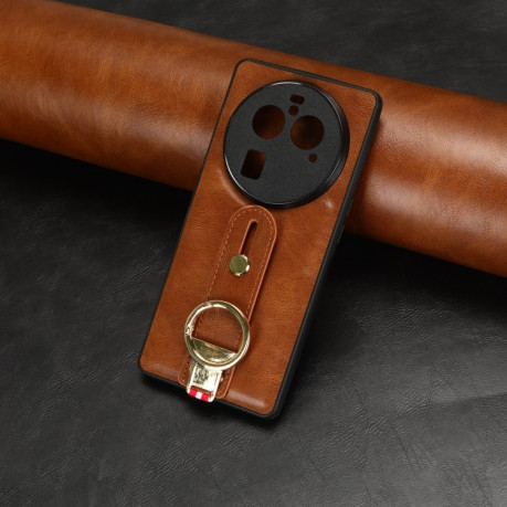 Противоударный чехол Wristband Leather Back для OPPO Find X6 Pro 5G - коричневый