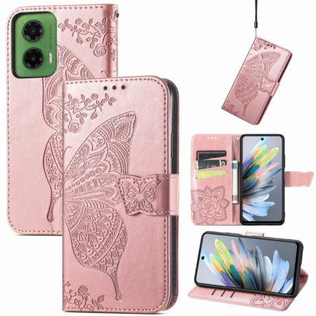 Чехол-книжка Butterfly Love Flower Embossed для Motorola Moto G35 - розовый