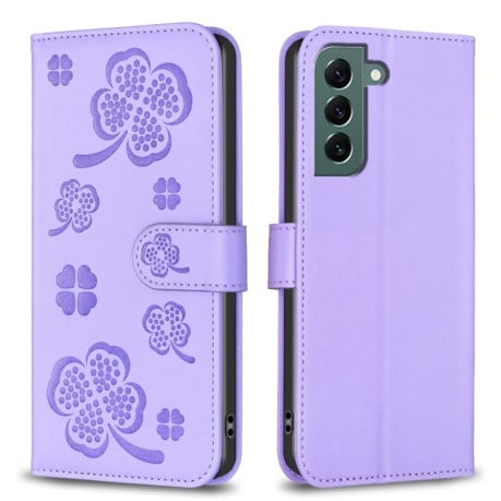 Чехол-книжка Four-leaf Clasp Embossed на Samsung Galaxy S24 FE 5G - фиолетовый