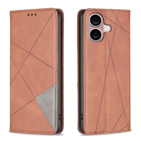 Чехол-книжка Rhombus Texture для iPhone 16 - коричневый
