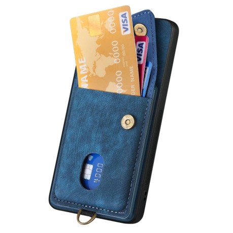Противоударный чехол Retro Card Wallet Fold Leatherна для Xiaomi Redmi Note 13 - синий