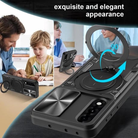 Чохол із шторкою камери CD фактурою та підставкою на OnePlus Ace 5 Ultra/Nord 5 - синій