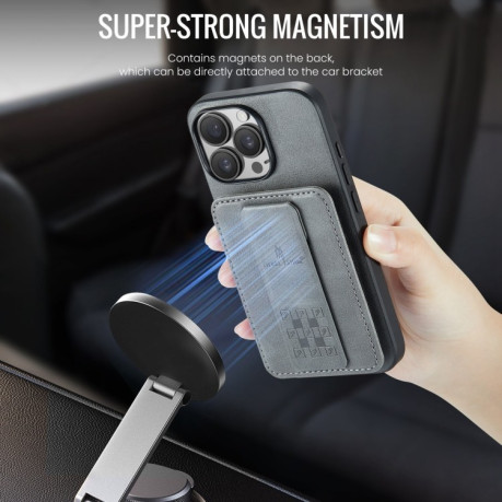 Чохол Fierre Shann Oil Wax Cow Leather Card Holder на iPhone 16 Pro - сірий