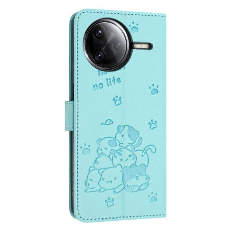 Чохол-книжка Embossed Kitten Phone Leather для Xiaomi Poco F7 Pro / F7 Ultra - зелений