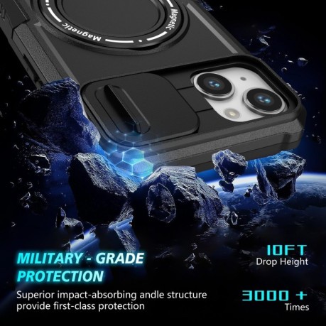 Противоударный чехол Sliding Camshield Magsafe Holder для iPhone 15 - черный