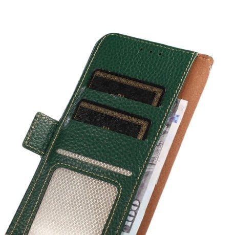 Кожаный чехол-книжка KHAZNEH Genuine Leather RFID для iPhone 12/12 pro - зеленый