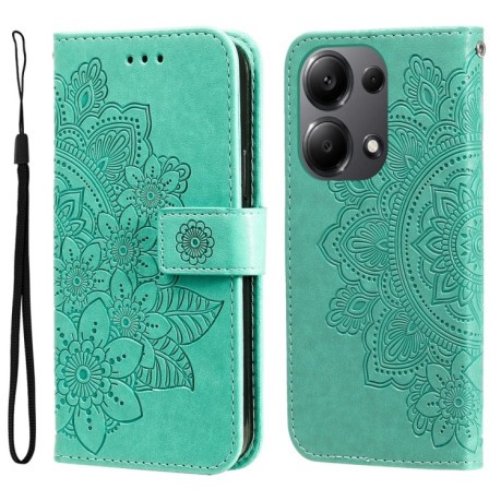 Чехол-книжка 7-petal Flowers Embossing для Xiaomi Redmi Note13 Pro 4G Global/Poco M6 Pro 4G - зеленый