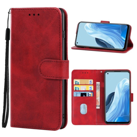 Чехол- книжка Leather Phone Case для OPPO Reno7 4G-красный