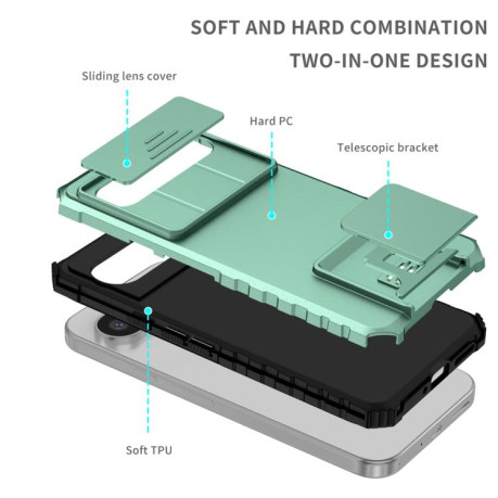 Противоударный чехол Stereoscopic Holder Sliding для Google Pixel 9 Pro XL - зеленый