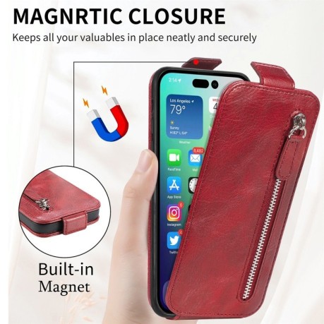 Флип-чехол Zipper Wallet Vertical для iPhone 15 Pro Max - красный