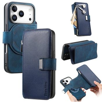Чохол-книжка CaseNeo MagSafe RFID Anti-theft Zipper Wallet Retro Leather на iPhone 18 Pro Max / 17 Pro Max — синій