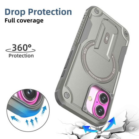 Противоударный чехол MagSafe Holder Armor PC Hybrid для iPhone 17 - серый