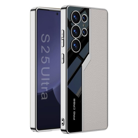 Противоударный чехол GKK Plating TPU + Leather Supercar  для Samsung Galaxy S25 Ultra 5G - серый