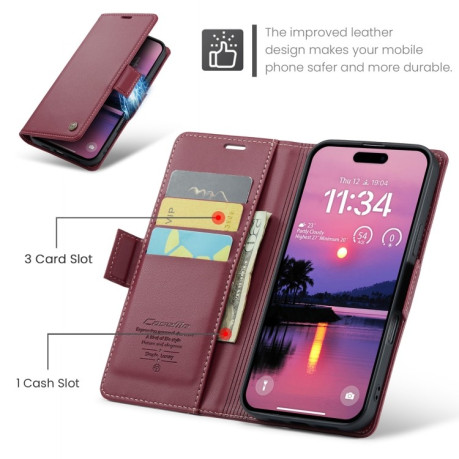 Чохол-книжка CaseMe 023 Butterfly Buckle Litchi RFID Anti-theft Leather для iPhone 16 Pro - червоний