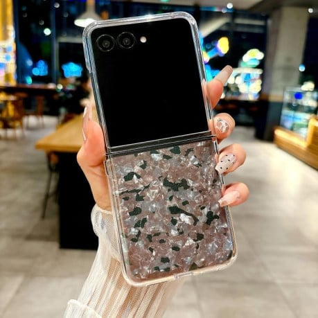 Противоударный чехол Pearlescent Shell Texture для Motorola Razr 60 Ultra - розово-зелений