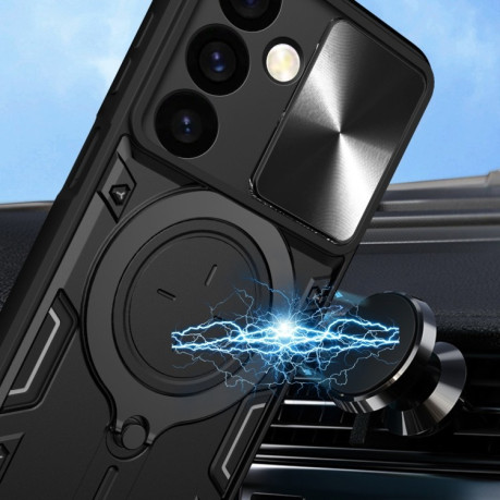 Противоударный чехол CD Texture Sliding Camshield Magnetic Holder на Samsung Galaxy S24 5G - черный