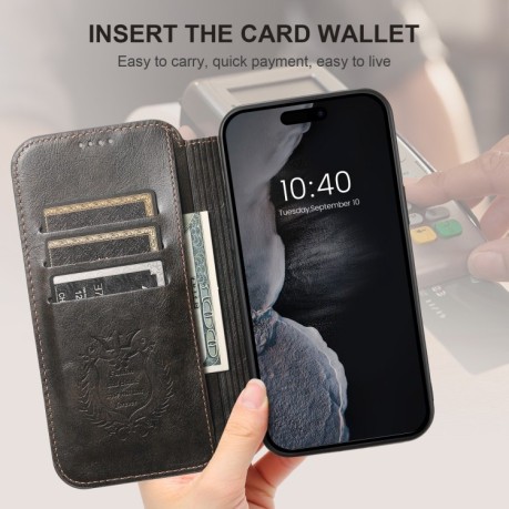 Чехол-книжка Suteni J05 Leather Magnetic MagSafe для iPhone 16 Pro Max - черный