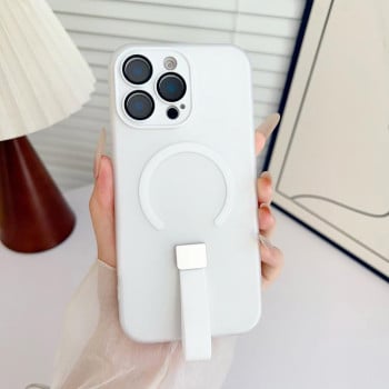 Магнитный чехол Eagle Eye Dual-layer Jelly Magnetic with Silicone Strap с ремешком и защитой камеры для iPhone 15 Pro — белый