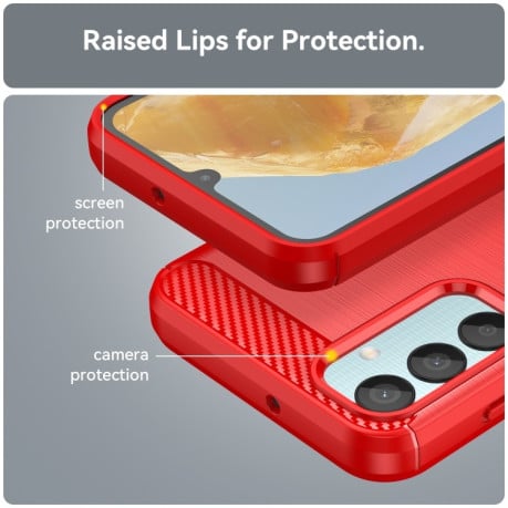 Протиударний чохол Brushed Texture Carbon Fiber для Samsung Galaxy M15 5G - червоний