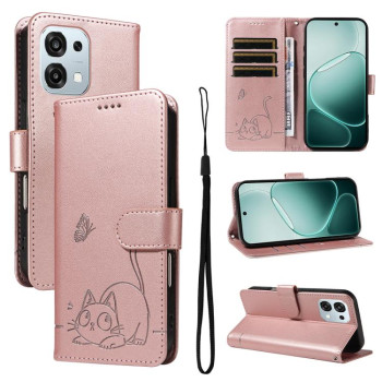 Чехол-книжка Escase с тиснением милой кошки на OPPO A6 Pro 4G / 5G Global — розовое золото