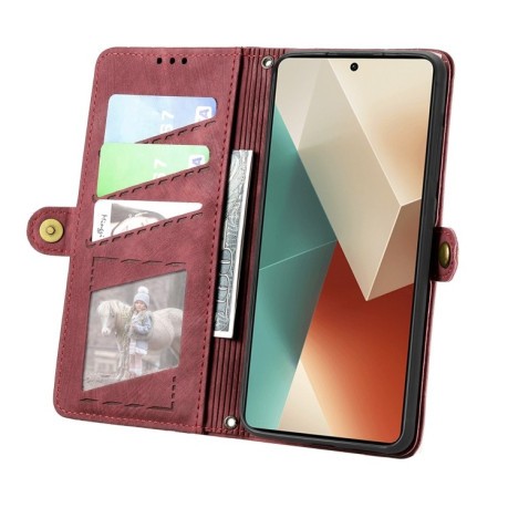 Чохол-книжка Geometric Zipper Wallet Side Buckle Leather для Redmi Note 13 Pro 4G / POCO M6 Pro 4G  - червоний