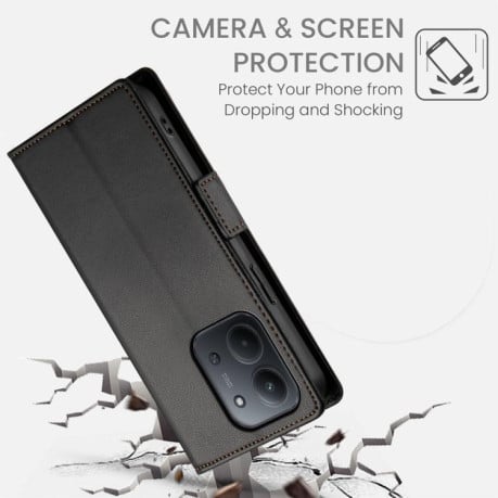 Чохол-книжка Side Buckle Magnetic Frosted Leather на Xiaomi Redmi 15C 5G / 4G EU 173mm / Poco C85 5G - чорний