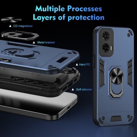 Ударозащитный чехол Shockproof Metal Ring Holder для Motorola Moto G35 - синий