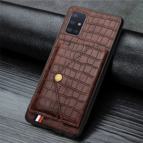 Чехол Crocodile Pattern Shatter-resistant на Samsung Galaxy A71 - коричневый