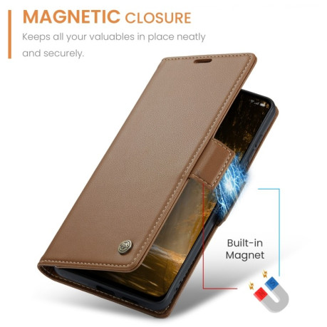Чехол-книжка CaseMe 023 Butterfly Buckle Litchi Texture RFID Anti-theft Leather для OPPO Reno12 F/12 FS 5G - коричневый
