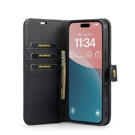 Чехол-книжка DGMING Crazy Horse Texture для iPhone 16 - черный