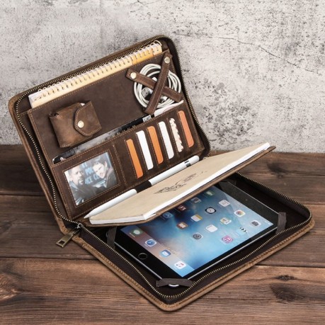 Шкіряний чохол-сумка CONTACTS FAMILY для iPad 10.2 / Air 2019 / Pro 10.5 - коричневий