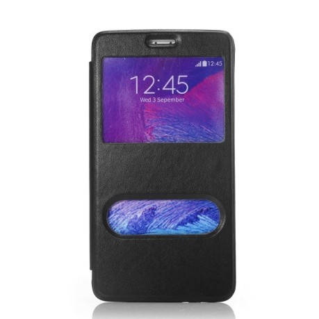 Черный Кожаный Чехол Книжка для Samaung Galaxy Note 4