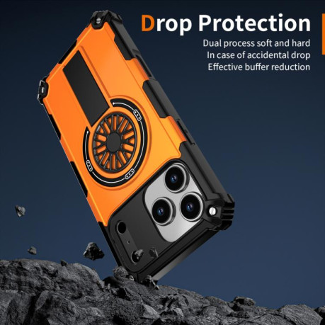Противоударный чехол Shockproof Kickstand Metallic Shaft MagSafe на iPhone 17 Pro - оранжевый