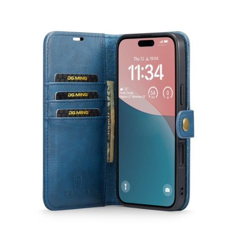 Чохол-книжка DGMING Crazy Horse Texture для iPhone 16 - синій