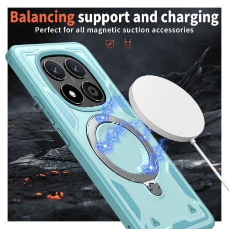 Противоударный чехол MagSafe Holder Armor PC Hybrid для Xiaomi Redmi Note 14 Pro 5G/Poco X7 - голубой