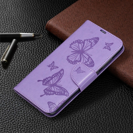 Чехол-книжка Butterflies Pattern на Xiaomi Redmi 10X / Note 9 - фиолетовый