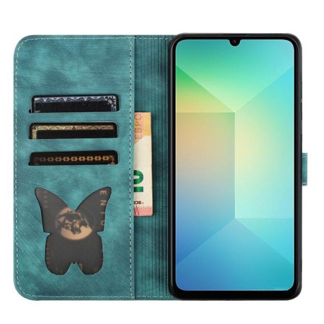 Чехол-книжка с тиснением Butterfly Cat мягкая фактура с магнитным хлястиком на Samsung Galaxy A07 4G / A06 4G - голубой