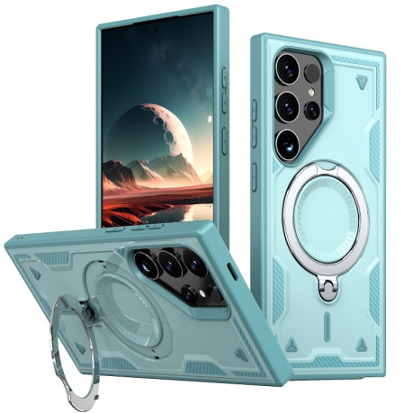 Противоударный чехол MagSafe Holder Armor PC Hybrid для Samsung Galaxy S25 Ultra 5G - голубой