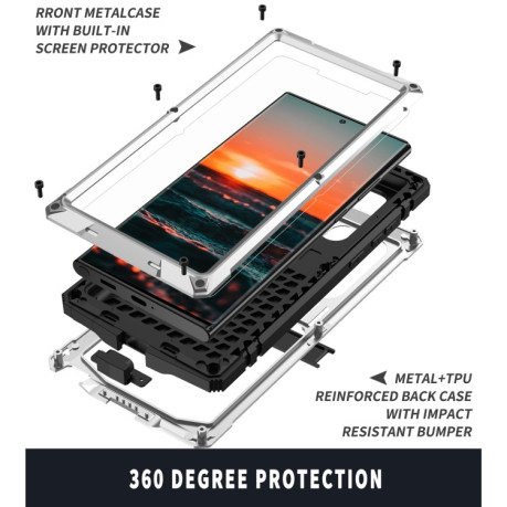 Противоударный металлический влагозащитный чехол R-JUST Dustproof на Samsung Galaxy S22 Ultra 5G  - серебристый
