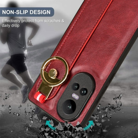 Противоударный чехол Wristband Leather Back для OPPO Reno10 /10 Pro 5G Global - красный