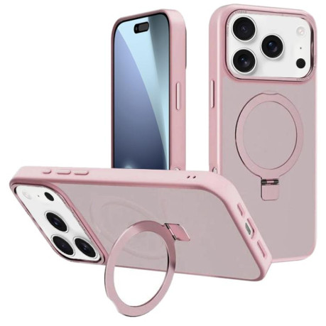 Противоударный чехол Kalebol Metal Lens Frame MagSafe Holder Frosted для iPhone 17 Pro Max - розовый