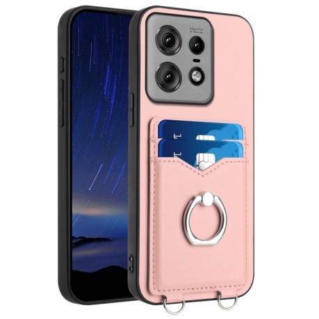 Противоударный чехол R20 Ring Card Holder для Motorola Edge 50 Pro 5G - розовый