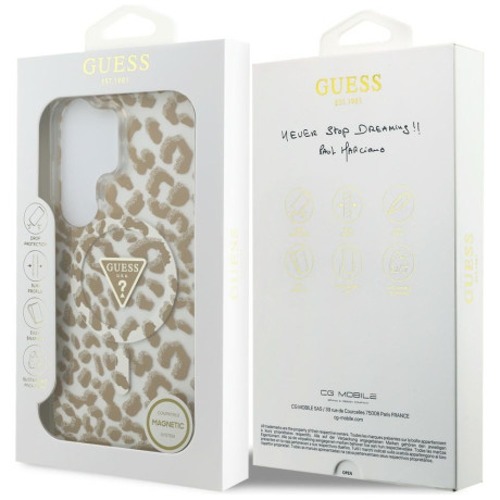 Оригинальный чехол Guess IML Leopard Print Triangle с MagSafe для Samsung Galaxy S26 Ultra — коричневый