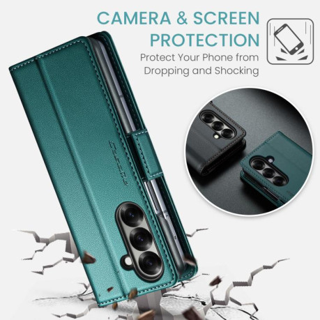 Чохол-книжка CaseMe 023 Butterfly Buckle Litchi RFID Anti-theft Leather для Samsung Galaxy Fold 7 - зелений