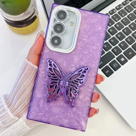 Протиударний чохол Plating Glitter Texture Butterfly для Samsung Galaxy S25+ 5G - Purple Shell Pattern