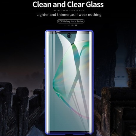 Двусторонний магнитный чехол Magnetic Angular Frame Tempered Glass на Samsung Galaxy  Note 10 Plus - золотой