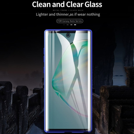 Двусторонний магнитный чехол Magnetic Angular Frame Tempered Glass на Samsung Galaxy  Note 10 Plus - серебристый