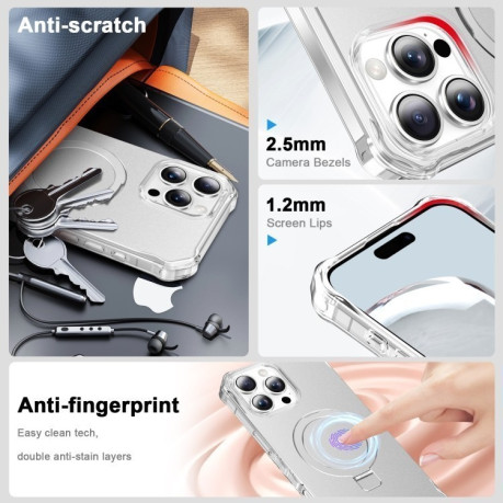Протиударний чохол Solid Color Wave MagSafe Holder для iPhone 16 Pro - сріблястий