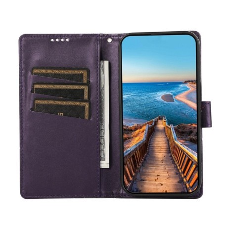 Чехол-книжка протиударний PU Genuine Leather Texture Embossed Line для Samsung Galaxy S24 Ultra - фиолетовый