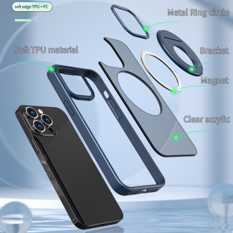 Ударозахисний чохол Metal Ring Holder 360 Degree Rotating для iPhone 15 Plus - синій